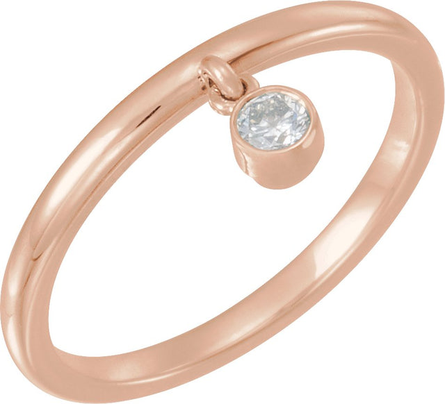 14K Gold Round Natural Diamond Solitaire Fringe Ring - Rose Gold