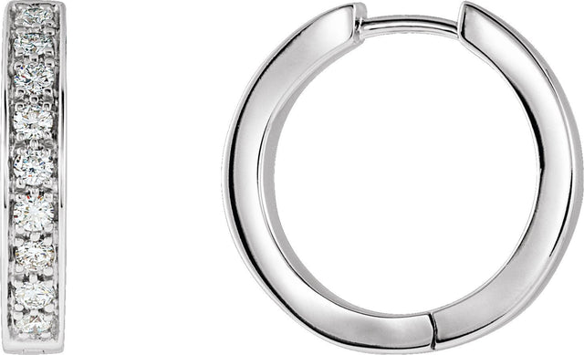 14K Gold Round Natural Diamond Inside-Outside Hinged Hoop Earrings – 1.8mm Stones - White Gold