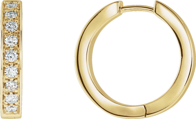 14K Gold Round Natural Diamond Inside-Outside Hinged Hoop Earrings – 1.8mm Stones - Yellow Gold