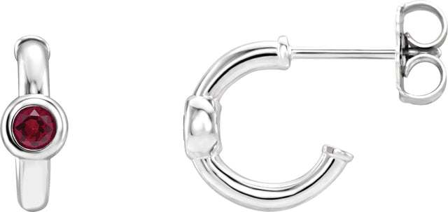14K Gold Round Lab-Grown Ruby Bezel-Set Huggie Earrings - White Gold