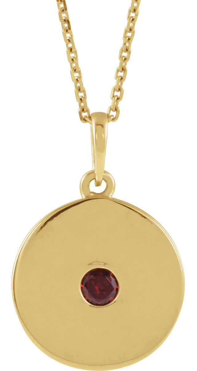 14K Gold Round Natural Mozambique Garnet Disc Necklace or Pendant - Yellow Gold