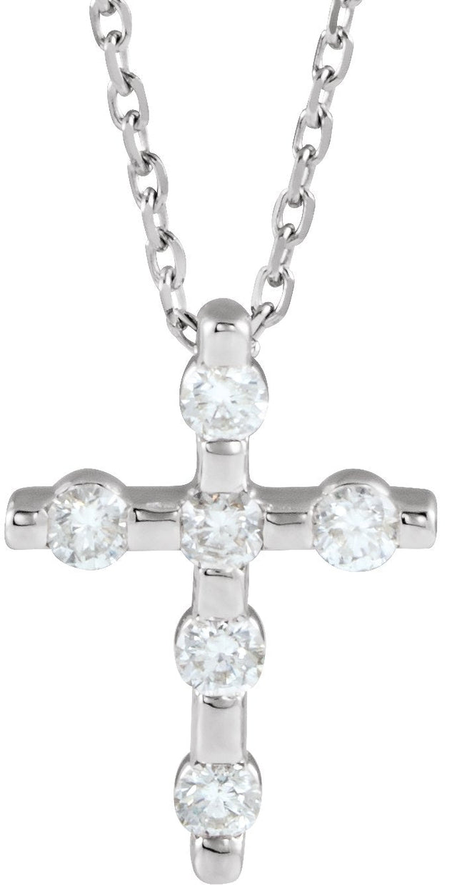 14K Gold Round Natural Diamond Accented Cross Necklace or Pendant – up to 0.08 CTW - White Gold