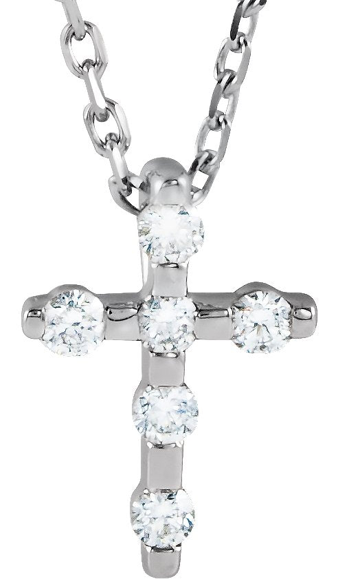 14K Gold Round Natural Diamond Accented Cross Necklace or Pendant – up to 0.08 CTW - White Gold