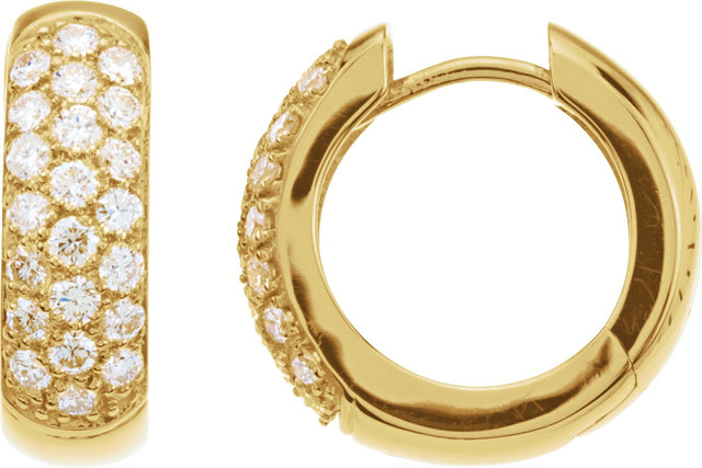 14K Gold Round Natural Diamond Pavé-Style Hoop Earrings - Yellow Gold
