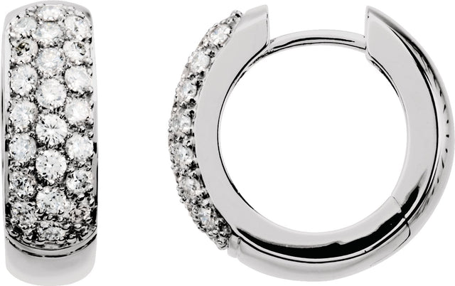 14K Gold Round Natural Diamond Pavé-Style Hoop Earrings - White Gold
