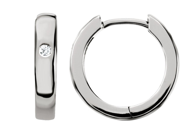 18K Gold Round Natural Diamond Accented Hinged Hoop Earrings