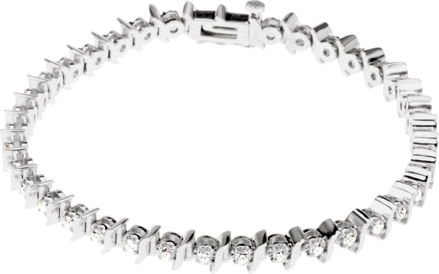 14K Gold Round Natural Diamond Accented Line Bracelet II - White Gold
