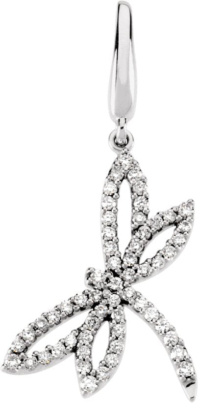 14K Gold Round Natural Diamond Dragonfly Pendant