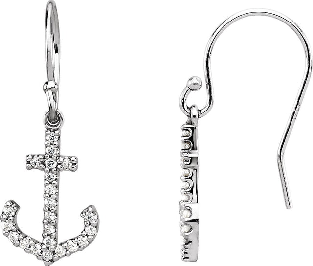 14K Gold Round Natural Diamond Accented Anchor Earrings