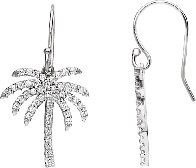 14K Gold Round Natural Diamond Palm Tree Earrings