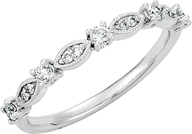 14K Gold Round Natural Diamond Stackable Ring VI - White Gold