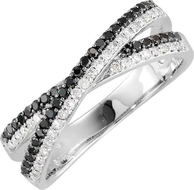 14K Gold Round Natural Diamond Criss-Cross Ring – 1mm Stones