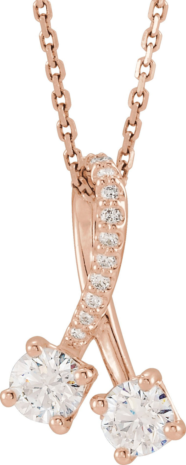 14K Gold Round Natural Diamond Two-Stone Necklace or Pendant - Rose Gold