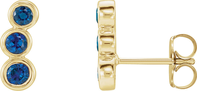 14K Gold Round Lab-Grown Blue Sapphire Three-Stone Ear Climbers - Yellow Gold