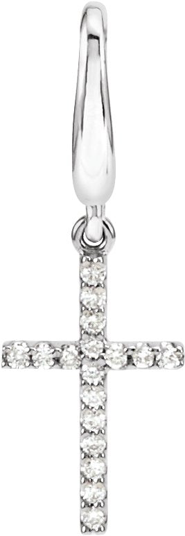 14K Gold Round Natural Diamond Petite Cross Pendant - White Gold