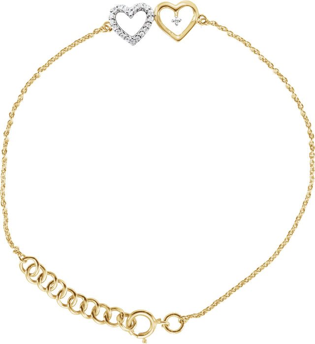 10K Gold Round Natural Diamond Double Heart Bracelet