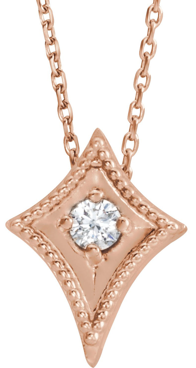 14K Gold Round Natural Diamond Solitaire Necklace – 1/10 CTW - Rose Gold