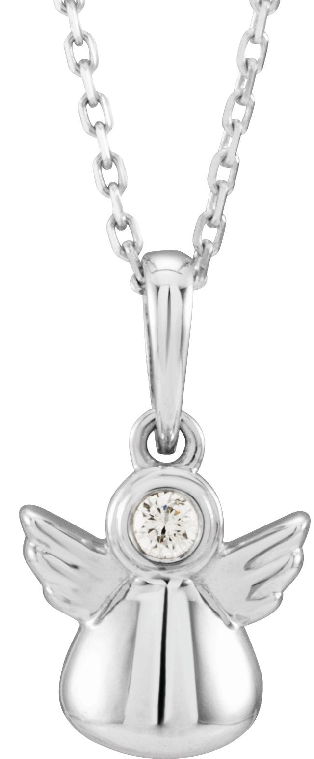 Platinum Round Natural Diamond Youth Angel Necklace