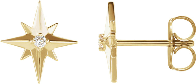 14K Gold Round Natural Diamond Accented Star Earrings – 1.5mm Stones - Yellow Gold