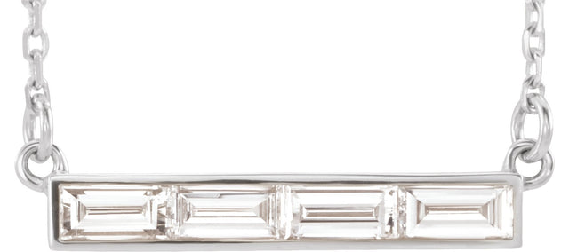 14K Gold Baguette Bar Necklace - White Gold
