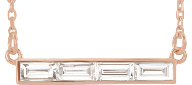 14K Gold Baguette Bar Necklace - Rose Gold