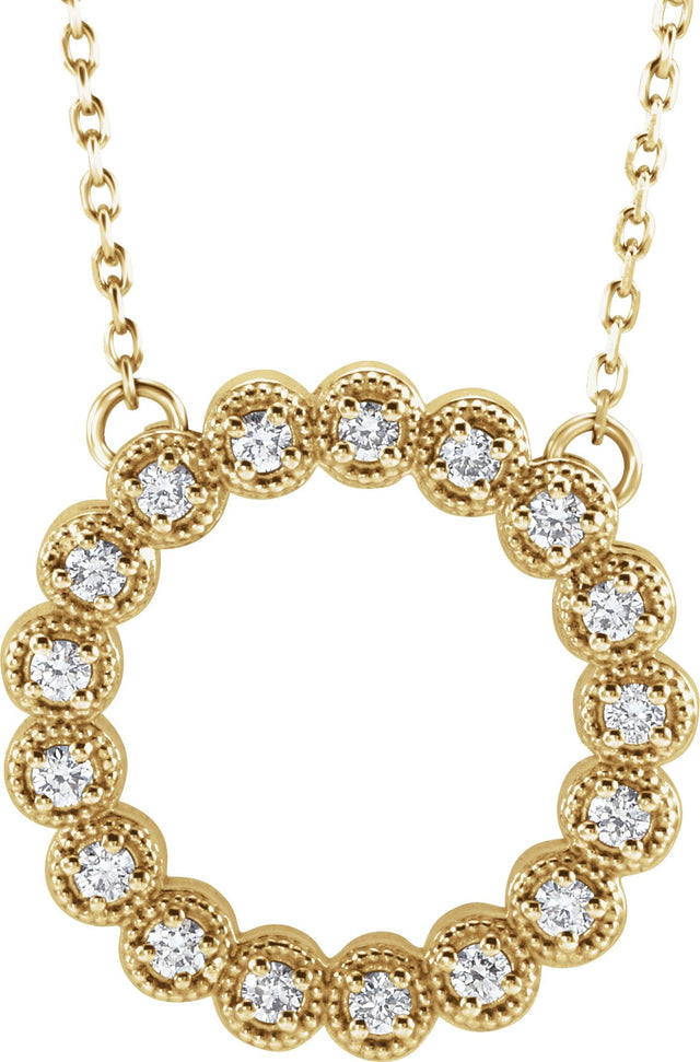 14K Gold Round Natural Diamond Accented Circle Necklace – 1/5 CTW - Yellow Gold