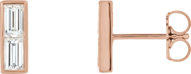 14K Gold Straight Baguette Natural Diamond Baguette Bezel-Set Bar Earrings - Rose Gold