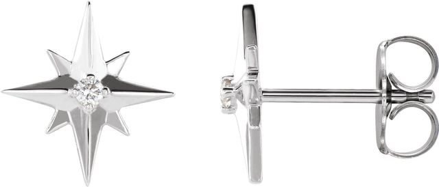 14K Gold Round Natural Diamond Accented Star Earrings – 1.5mm Stones - White Gold