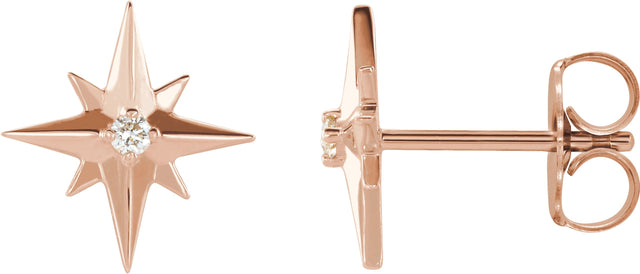 14K Gold Round Natural Diamond Accented Star Earrings – 1.5mm Stones - Rose Gold