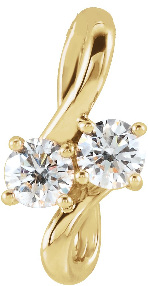 14K Gold Round Natural Diamond Two-Stone Bypass Necklace or Pendant - Yellow Gold