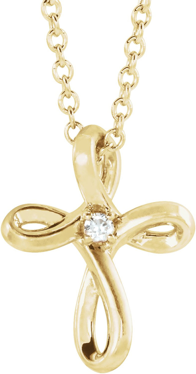 14K Gold Round Natural Diamond Solitaire Cross Necklace or Pendant - Yellow Gold