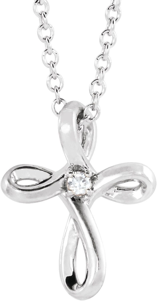 14K Gold Round Natural Diamond Solitaire Cross Necklace or Pendant - White Gold