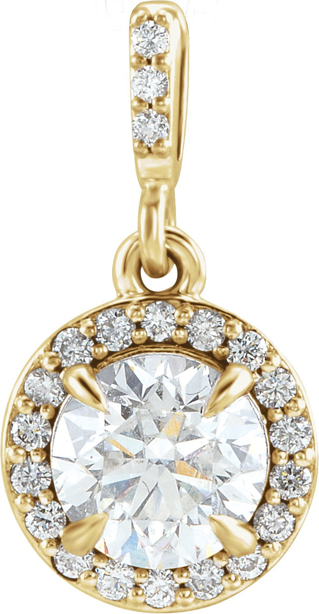 14K Gold Round Lab-Grown Diamond Halo-Style Pendant - Yellow Gold