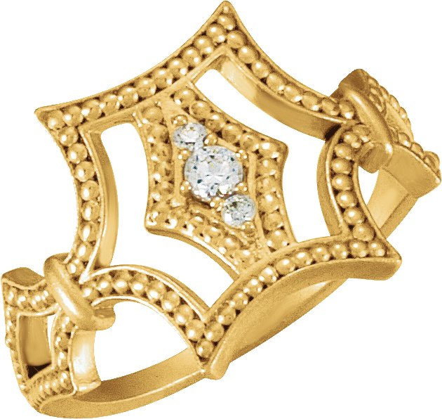 14K Gold Round Natural Diamond Granulated Ring – 2.4mm Stones