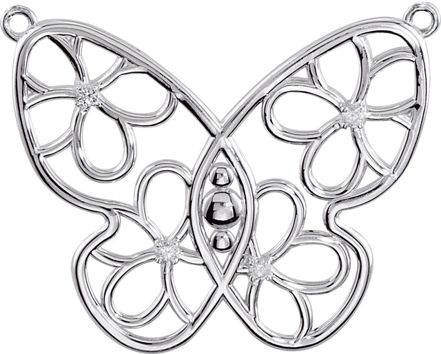 14K Gold Accented Butterfly & Floral Necklace - White Gold