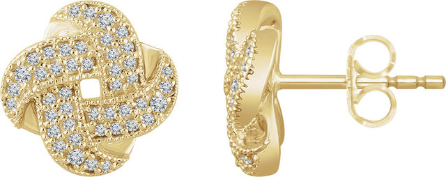 14K Gold Natural Diamond Knot Earrings - Yellow Gold