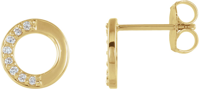 14K Gold Round Natural Diamond Accented Circle Earrings – 1.1mm Stones - Yellow Gold