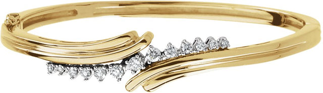 14K Gold Round Natural Diamond Accented Hinged Bangle Bracelet - Two-Tone