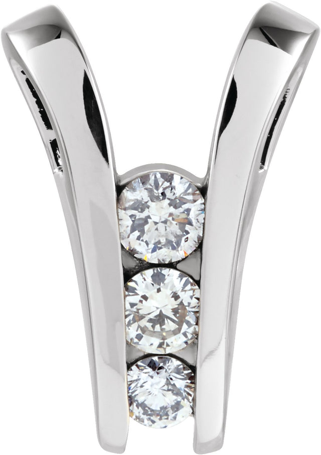 14K Gold Round Natural Diamond Three-Stone Slide Pendant - White Gold