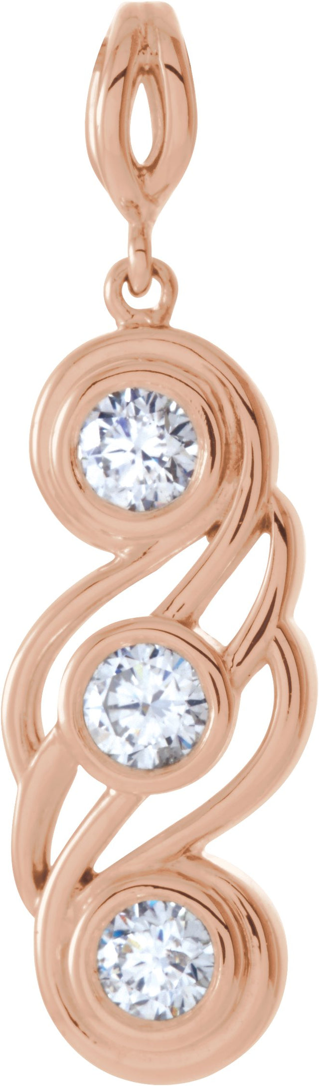 14K Gold Round Natural Diamond Three-Stone Bezel-Set Pendant – 3/8 CTW - Rose Gold