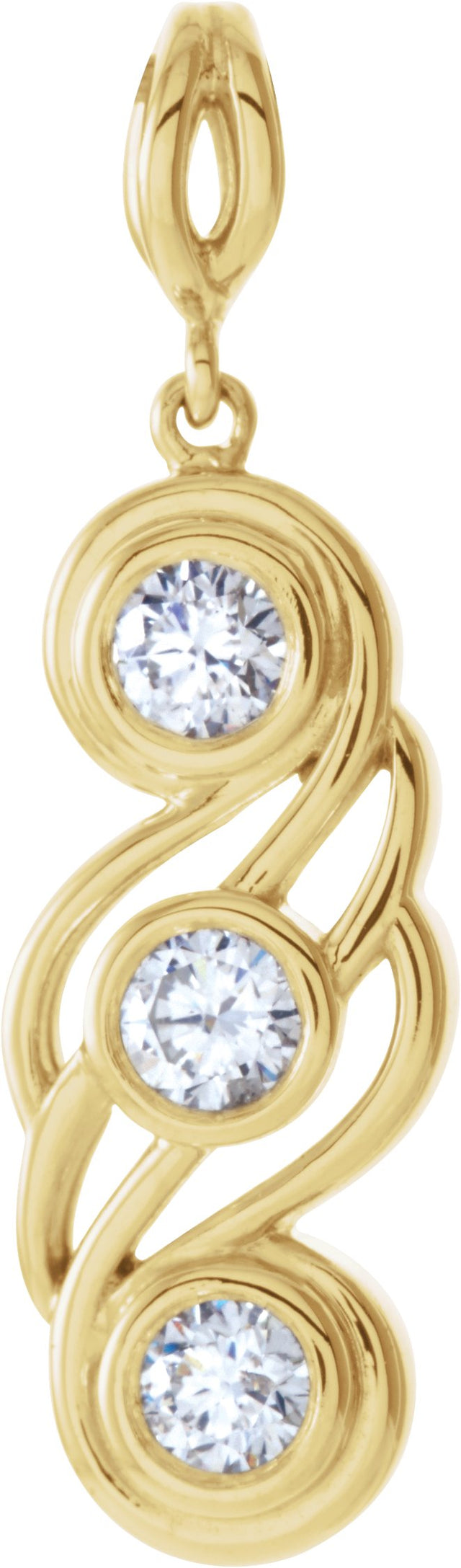 14K Gold Round Natural Diamond Three-Stone Bezel-Set Pendant – 3/8 CTW - Yellow Gold