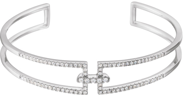 14K Gold Round Natural Diamond Accented Cuff Bracelet