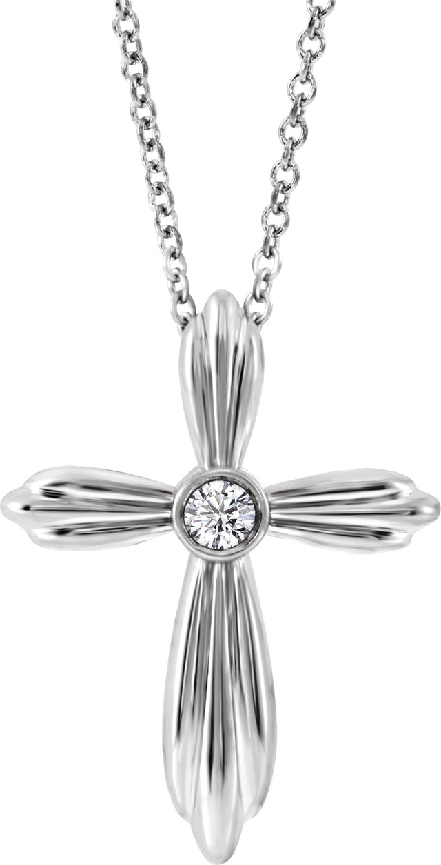 Platinum Round Natural Diamond Bezel-Set Cross Necklace or Pendant