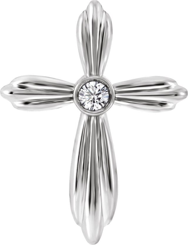 Platinum Round Natural Diamond Bezel-Set Cross Necklace or Pendant