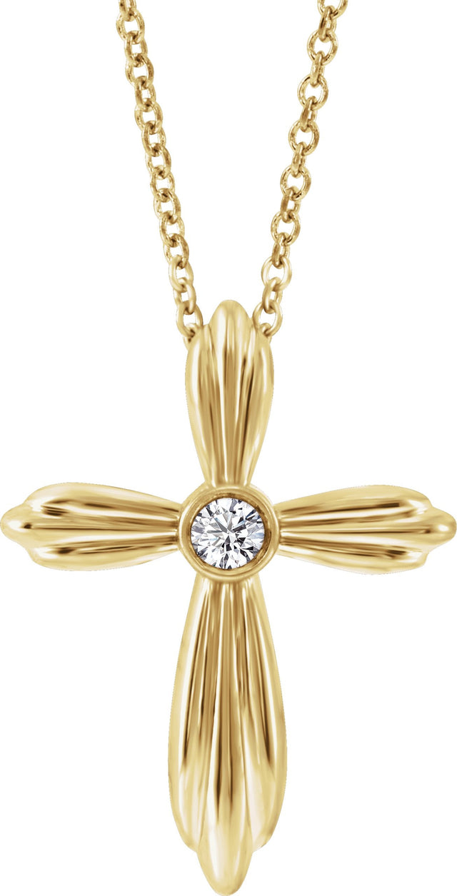14K Gold Round Natural Diamond Bezel-Set Cross Necklace or Pendant - Yellow Gold