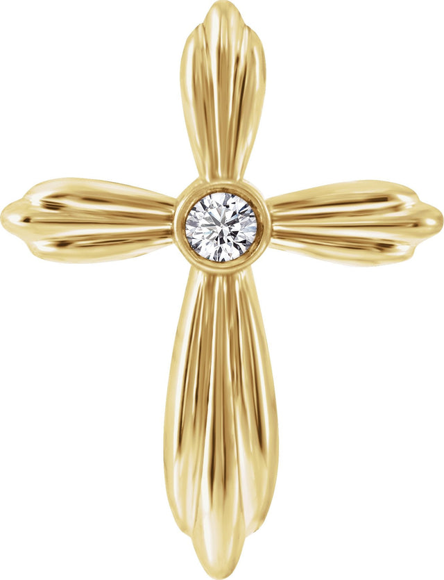 14K Gold Round Natural Diamond Bezel-Set Cross Necklace or Pendant - Yellow Gold