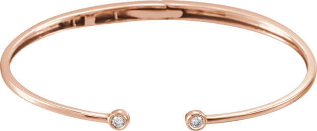 14K Gold Round Natural Diamond Accented Hinged Cuff Bracelet - Rose Gold