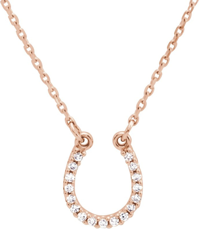 14K Gold Round Natural Diamond Horseshoe Necklace - Rose Gold
