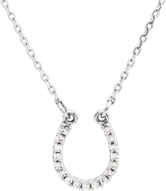 14K Gold Round Natural Diamond Horseshoe Necklace - White Gold
