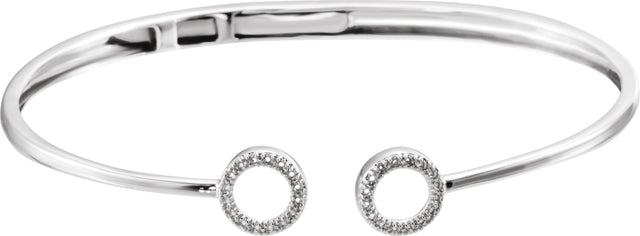 14K Gold Round Natural Diamond Circle Hinged Cuff Bracelet - White Gold